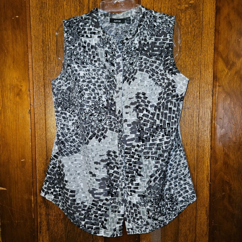 Apt. 9 Blouse Womens Petite Small Grey Geometric Print Sleeveless Shell Top